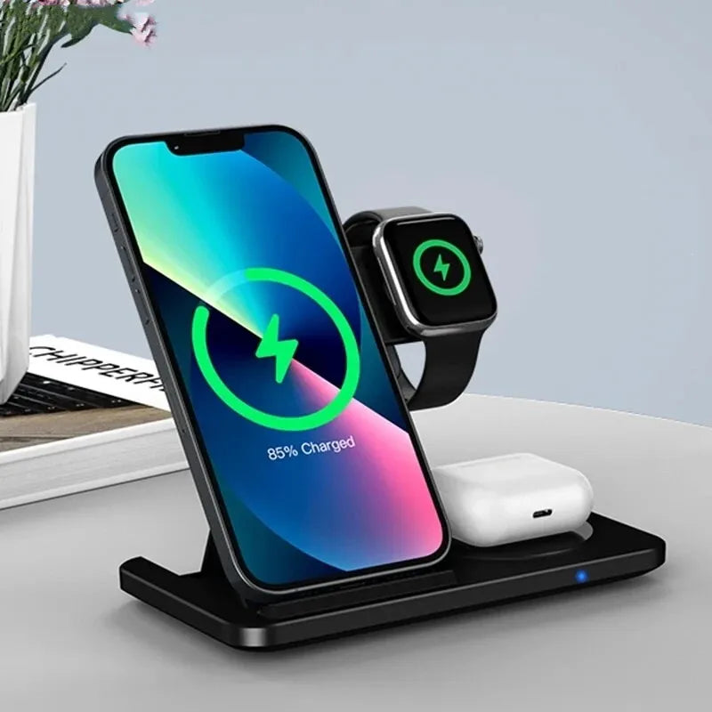 Carregador por indução 3 in 1 Wireless para celulares, Airdrop, Smartwatch